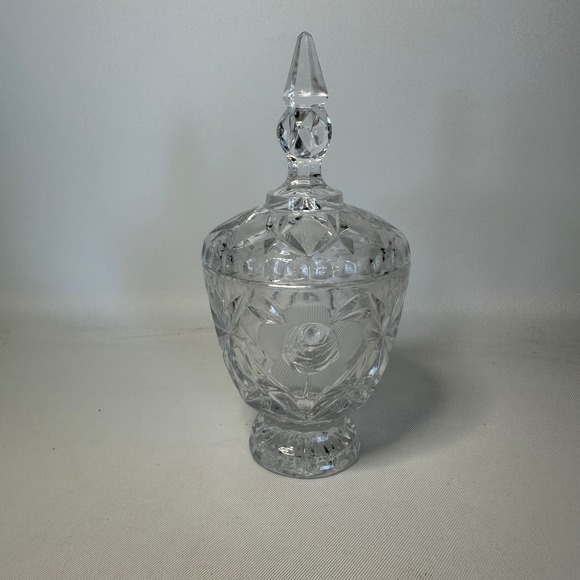 Unbranded Other - Vintage Cut Glass Crystal Sugar Bowl Candy Dish w/Lid Rose & Diamonds Footed
